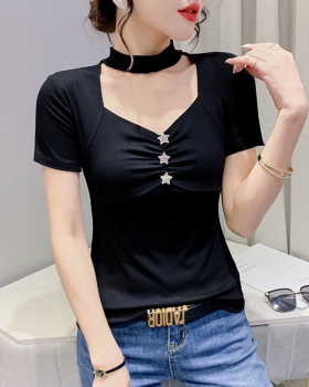 Short sleeve clavicle slim T-shirt for women
