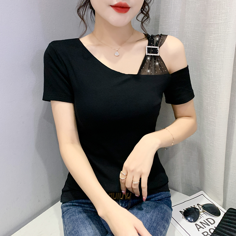 Slim rhinestone summer tops sexy Korean style T-shirt for women