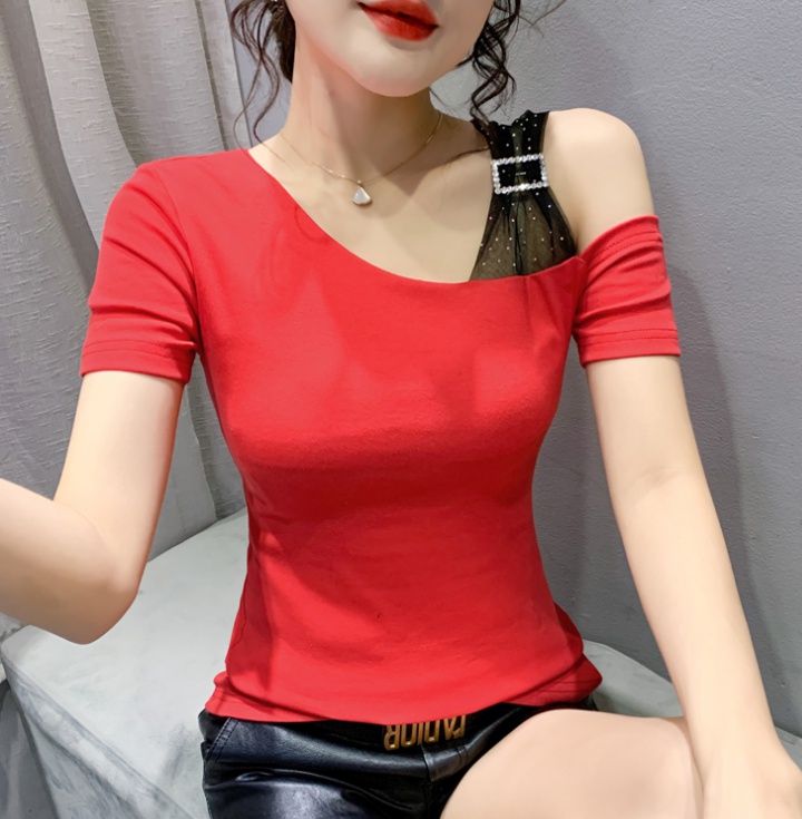 Slim rhinestone summer tops sexy Korean style T-shirt for women