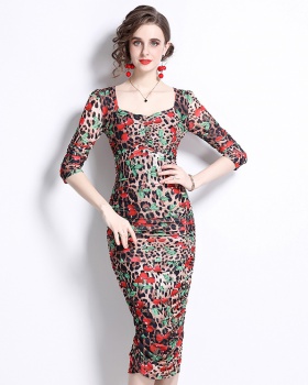 Printing spring and summer European style sexy dress for women