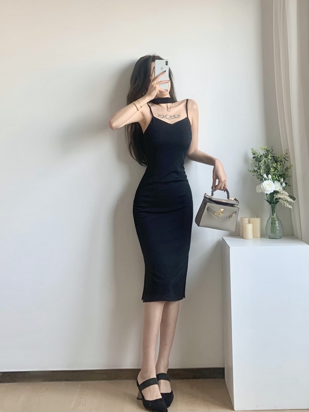 Halter slim formal dress long annual meeting dress