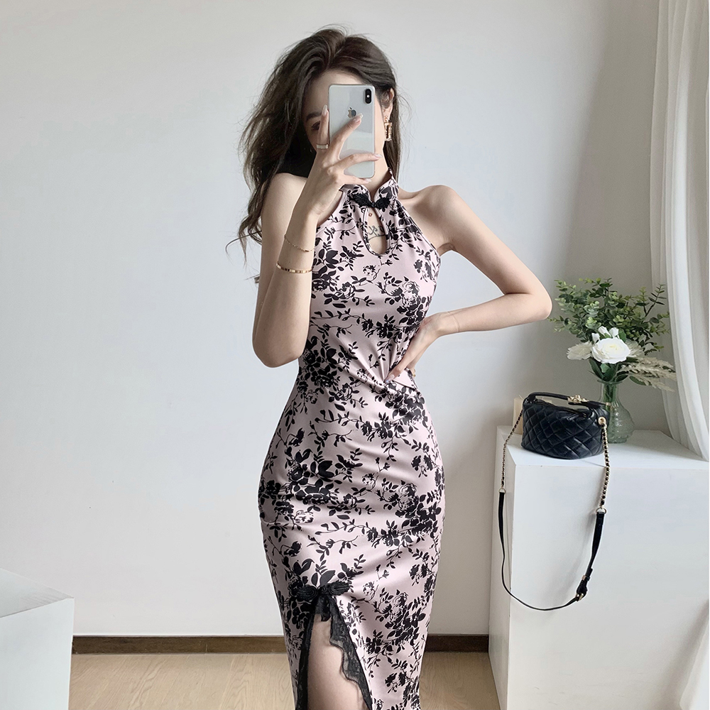 Maiden split nightclub dress printing sexy cheongsam