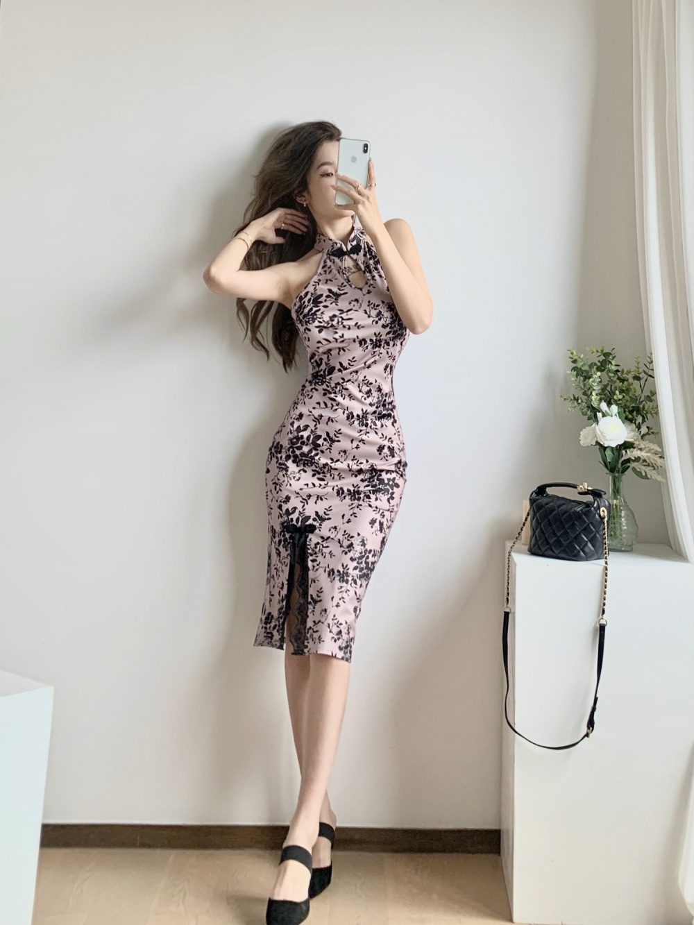 Maiden split nightclub dress printing sexy cheongsam