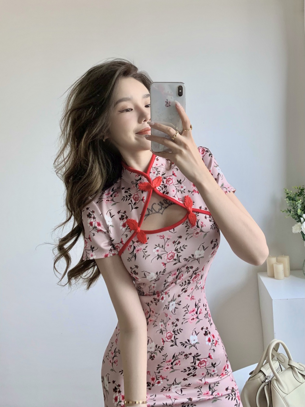 Retro short sleeve dress summer printing cheongsam