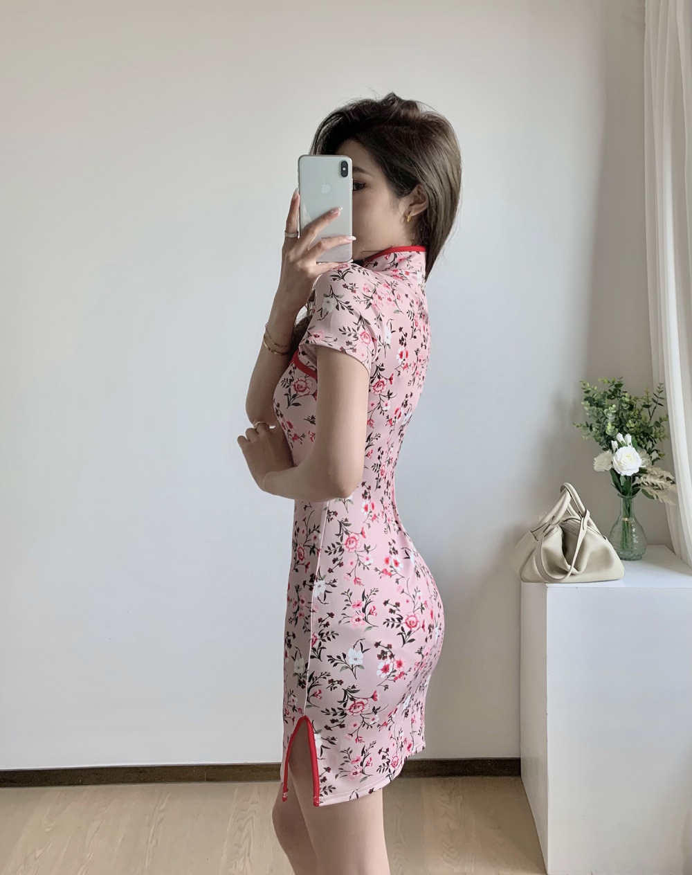 Retro short sleeve dress summer printing cheongsam