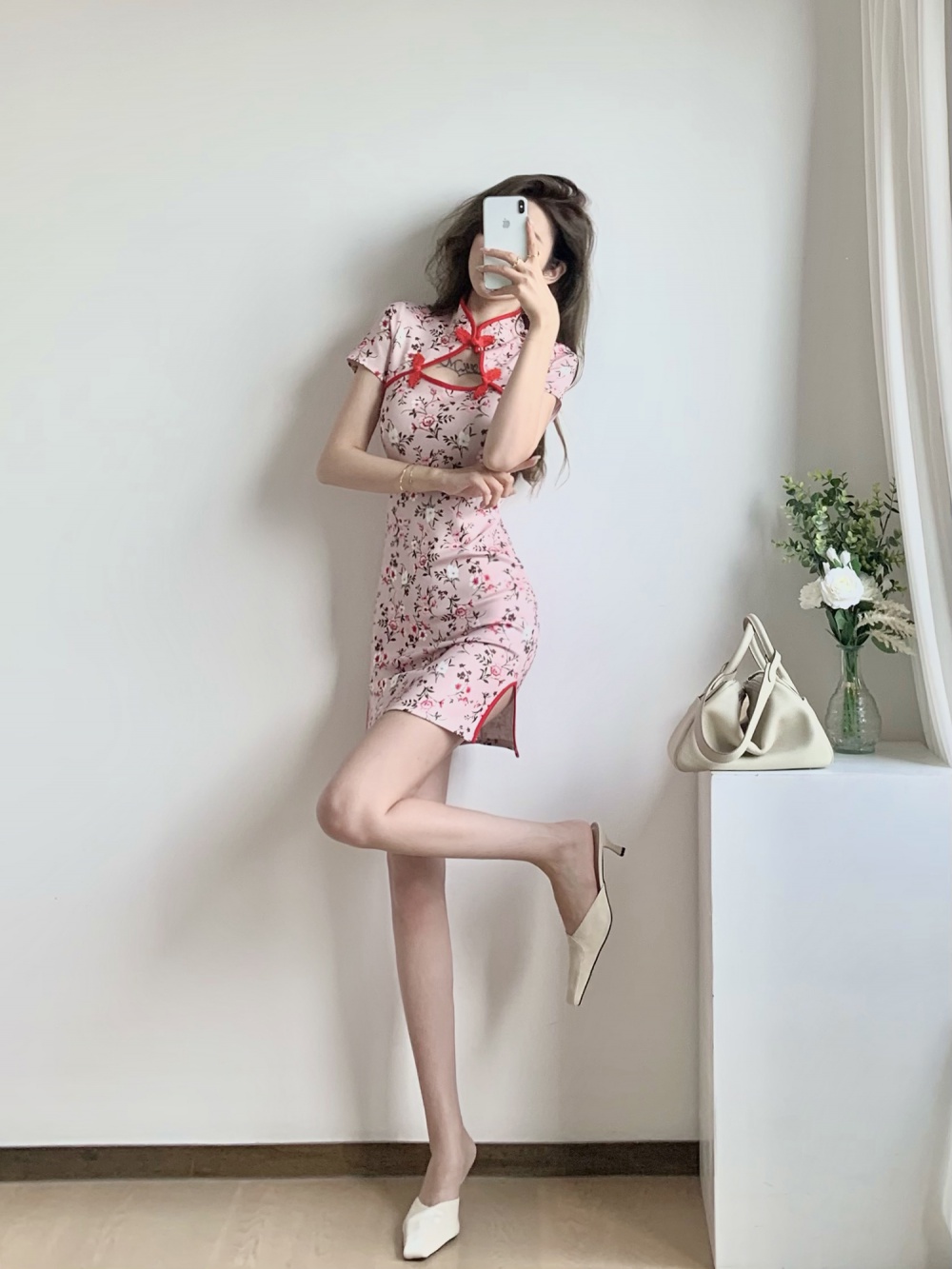 Retro short sleeve dress summer printing cheongsam