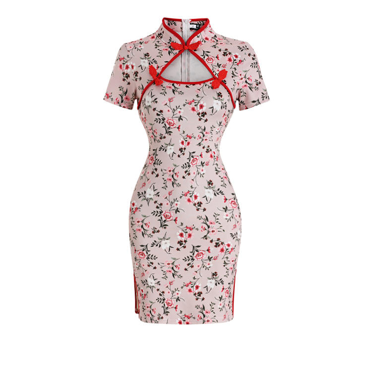 Retro short sleeve dress summer printing cheongsam