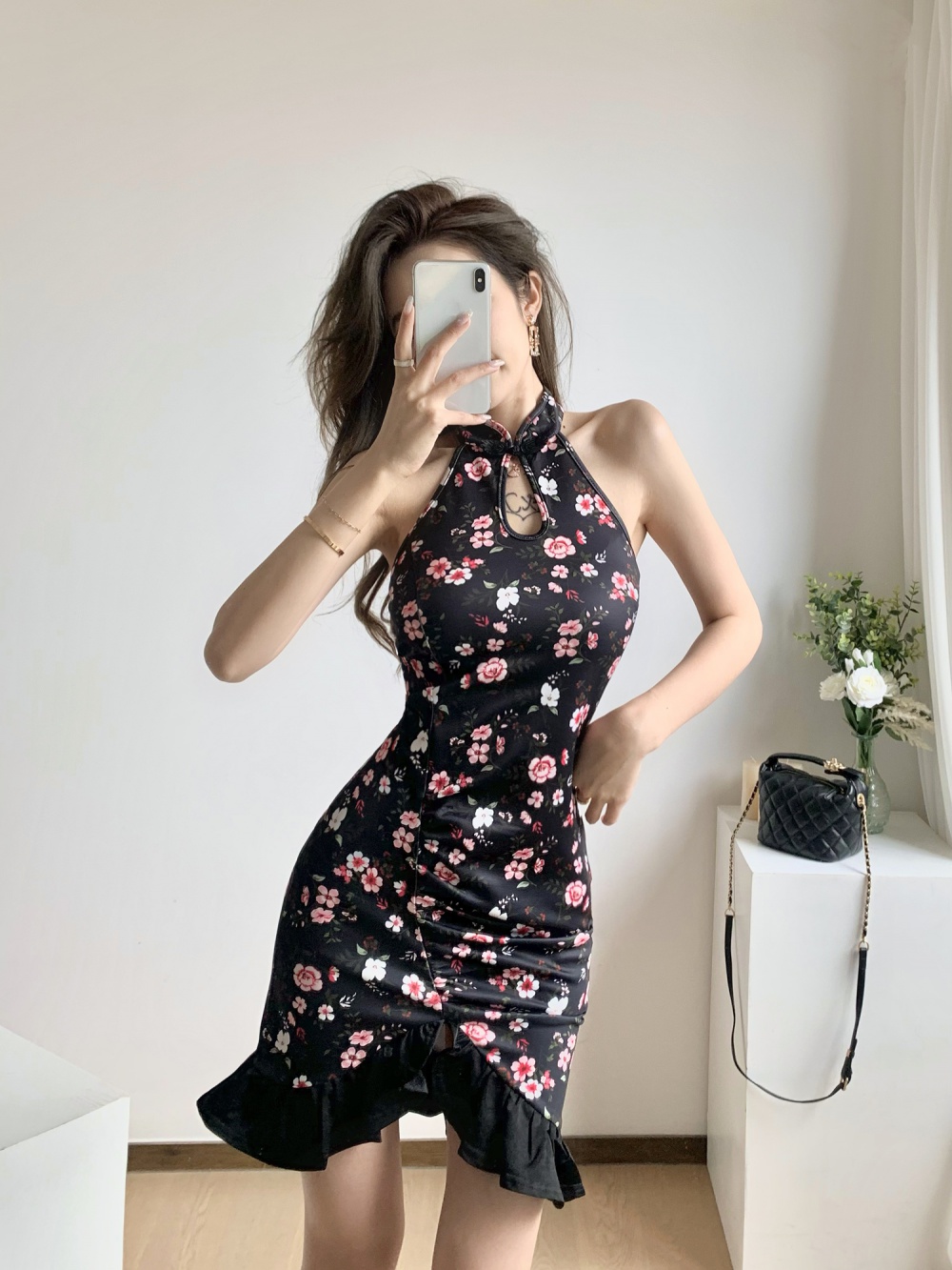 Summer elegant dress package hip printing cheongsam