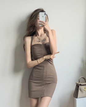 Slim bottoming fold T-back package hip sexy dress