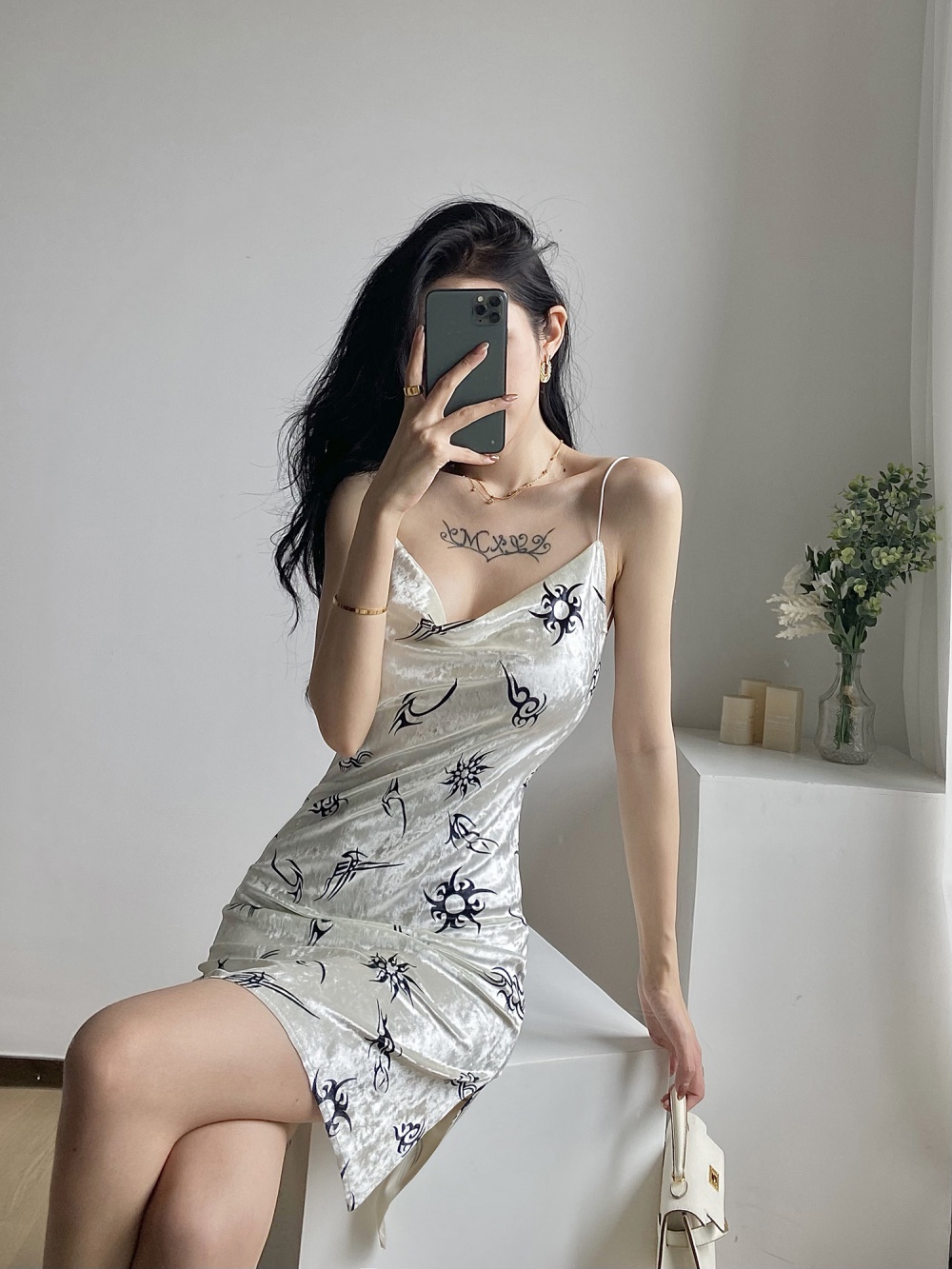 Velvet short fashion strap dress summer bottoming dress