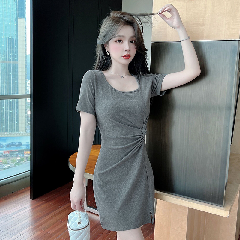 Fold package hip slim short sleeve summer dress for women