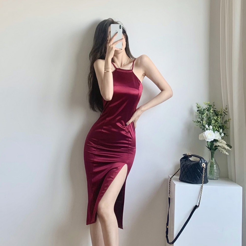 Halter simple dress European style slim formal dress