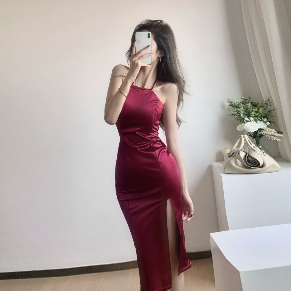 Halter simple dress European style slim formal dress