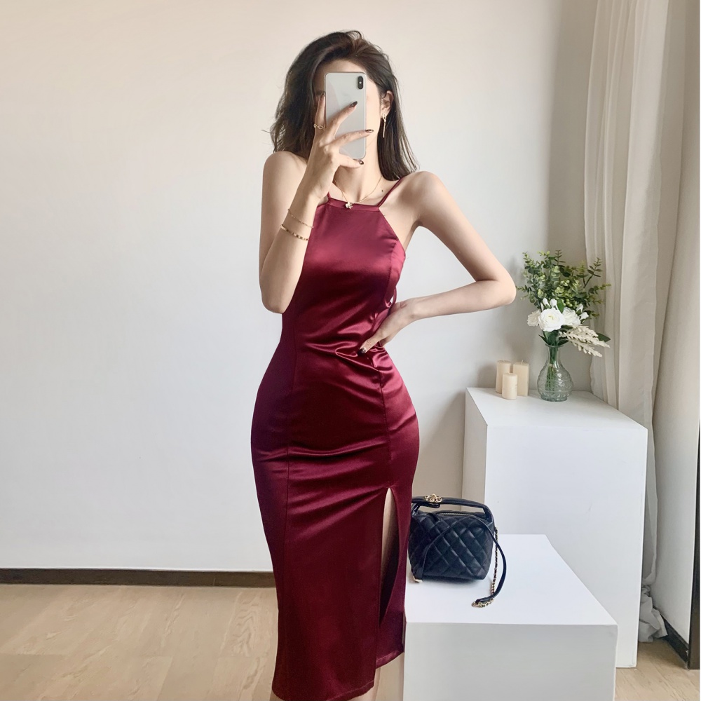 Halter simple dress European style slim formal dress