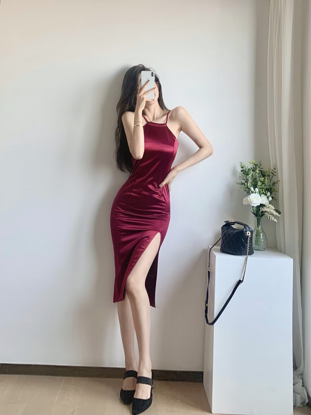 Halter simple dress European style slim formal dress