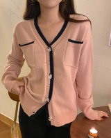 Spring knitted mixed colors coat loose V-neck cardigan