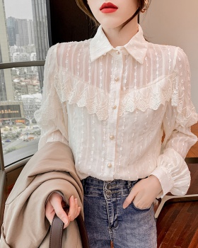 Fashion long sleeve shirt lace temperament tops