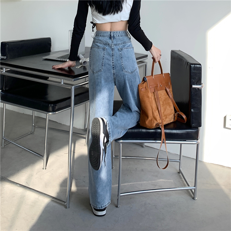 Spring loose high waist slim wide leg jeans for women