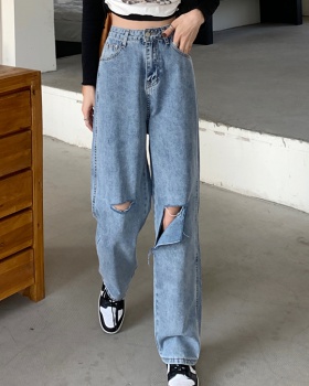 Spring loose high waist slim wide leg jeans for women