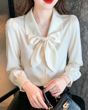 Pure simple all-match shirt spring bow temperament tops