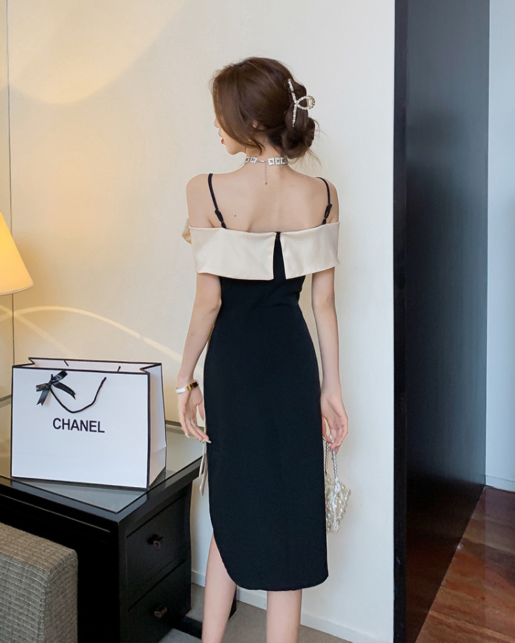 Split long sexy formal dress slim streamer bow dress