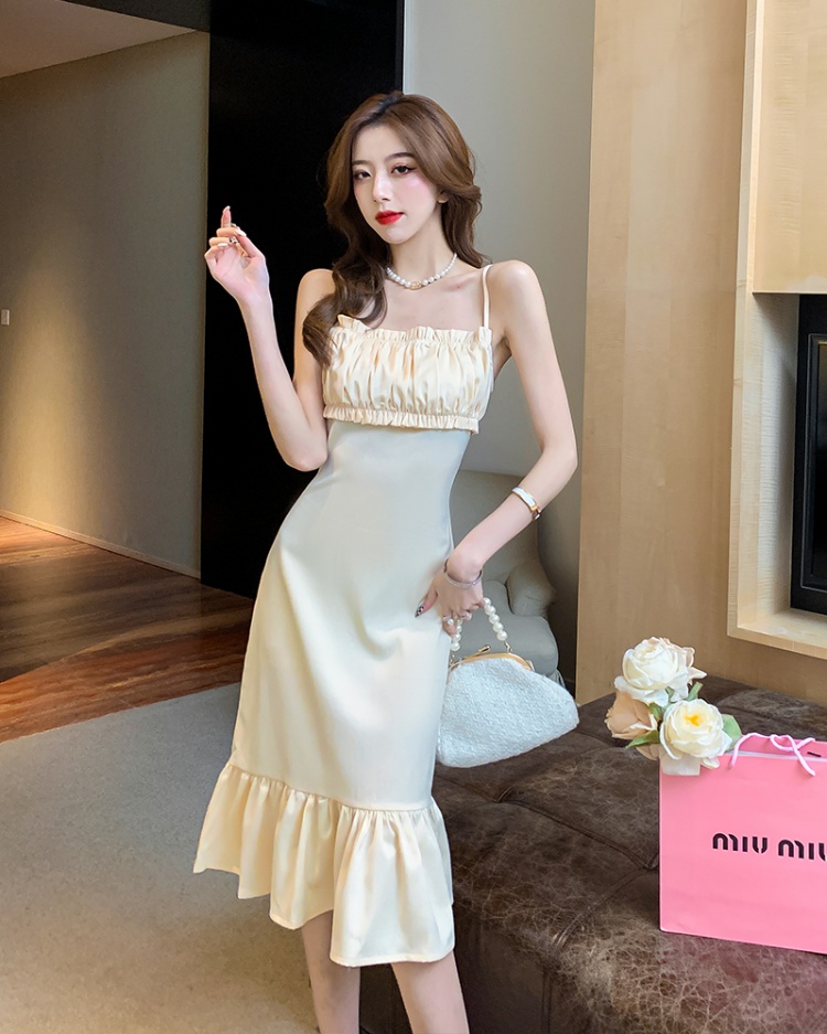 Retro mermaid slim formal dress satin silk sling dress