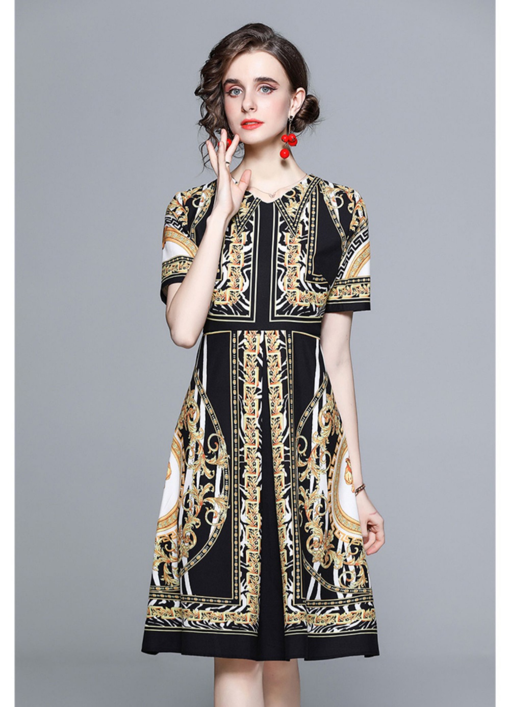 Printing fashion European style short sleeve dress