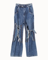 Autumn and winter blue bandage loose jeans for women