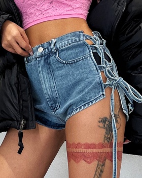 Sexy European style jeans side bandage shorts for women