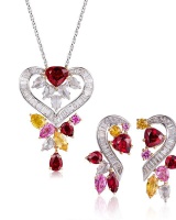 Light stud earrings gem necklace a set for women