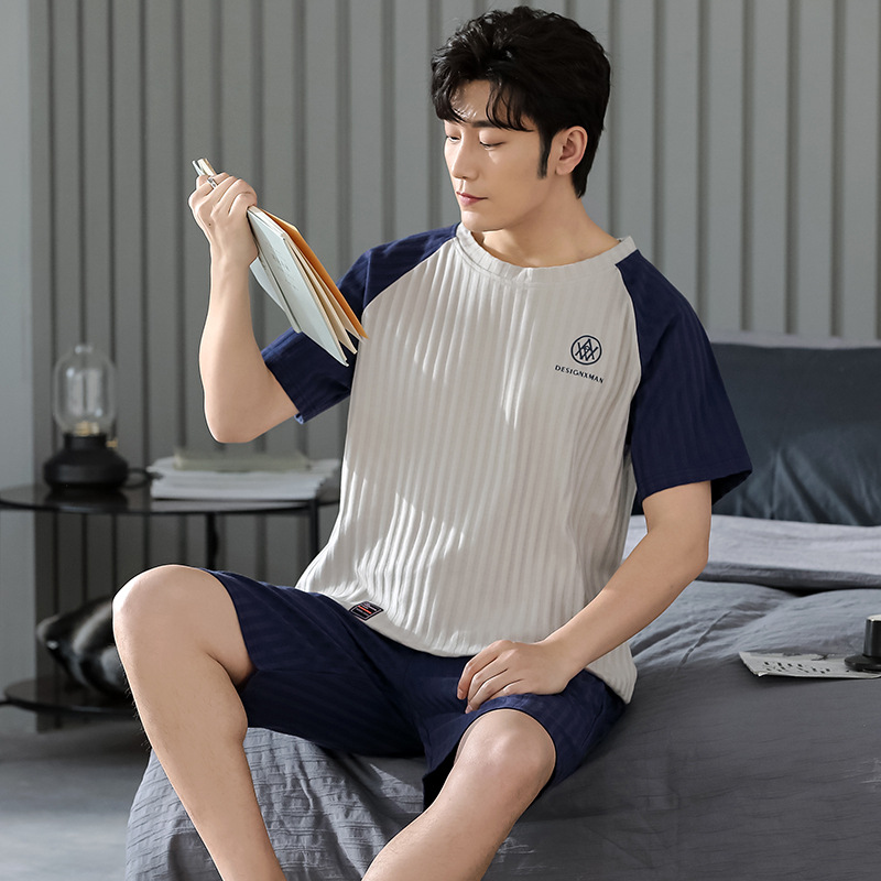 Homewear short sleeve simple summer pure pajamas for men
