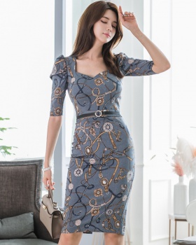 Package hip sexy printing spring and summer dress
