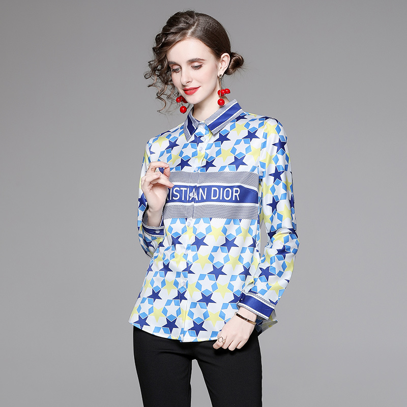 European style fashion pinched waist printing shirt