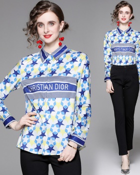 European style fashion pinched waist printing shirt