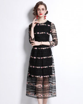 Slim embroidery spring fashion short sleeve dress