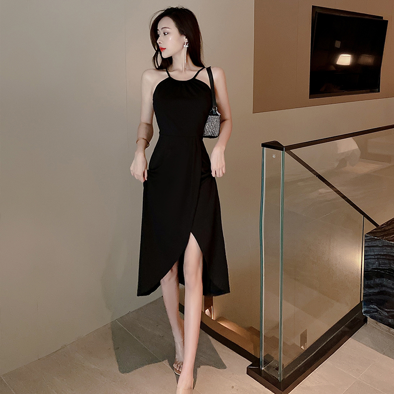 Temperament sling dress slim halter long dress for women