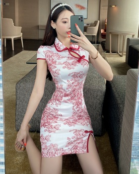 Sexy hollow decorous dress short slim retro cheongsam
