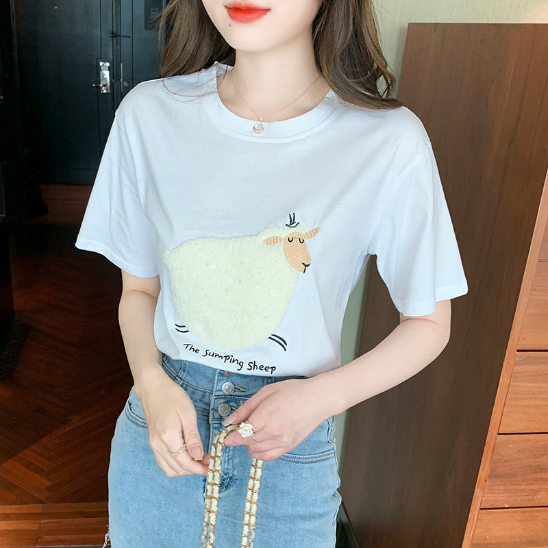 Summer pure cotton loose short sleeve T-shirt for women