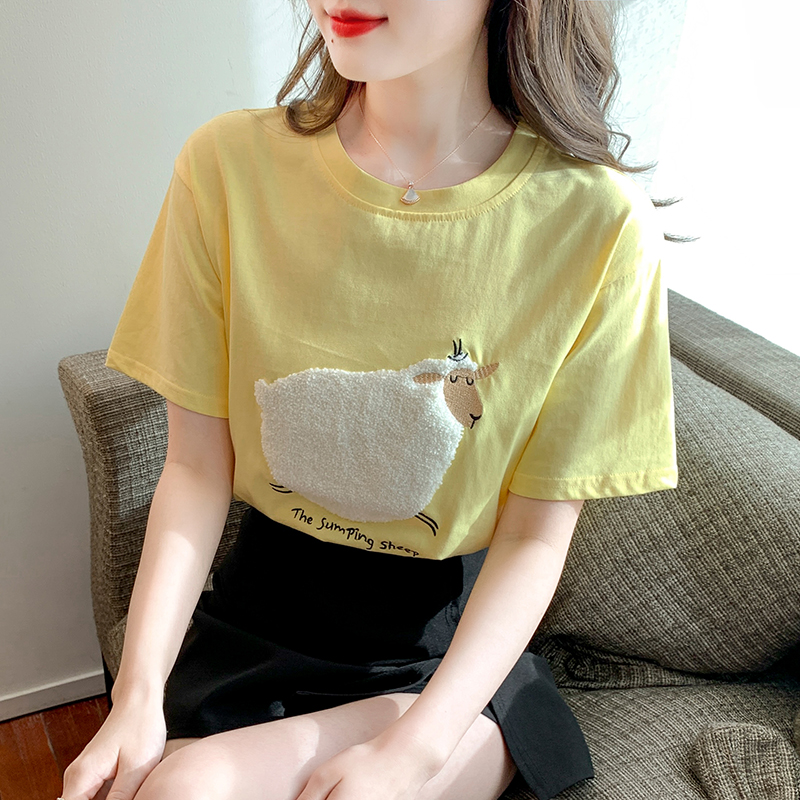 Summer pure cotton loose short sleeve T-shirt for women