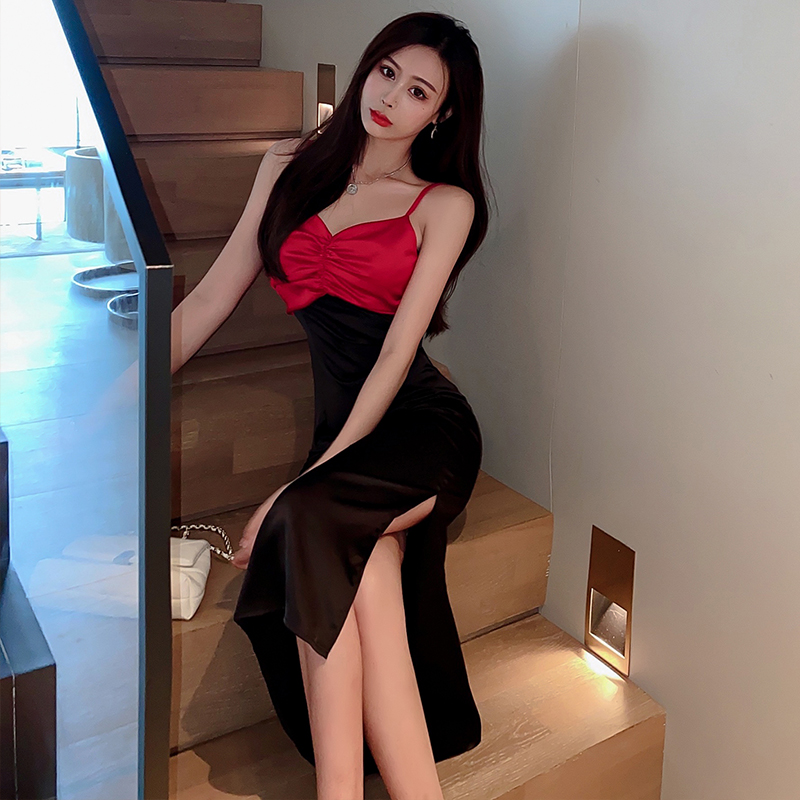 Sling sexy slim formal dress artistic V-neck long dress