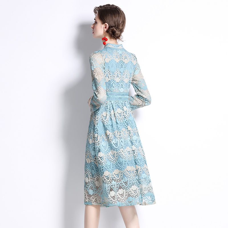 Autumn medium waist embroidery pullover lace dress