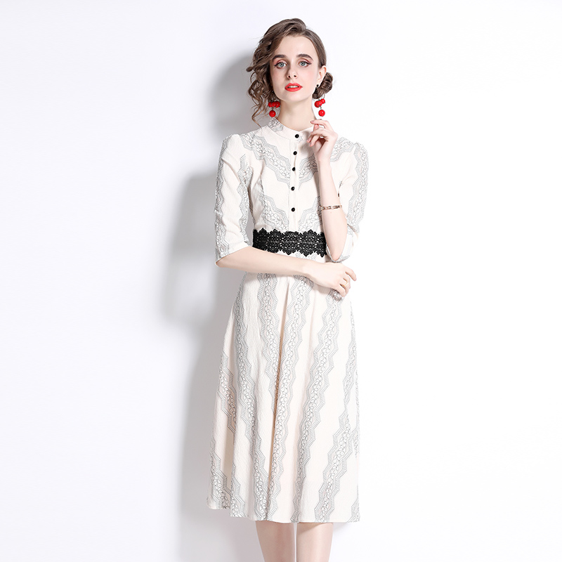 Round neck pure autumn pullover lace embroidery dress
