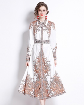 Printing lapel long sleeve fashion spring dress