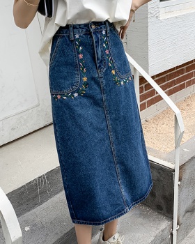 Slim pocket denim high waist long large yard fat skirt