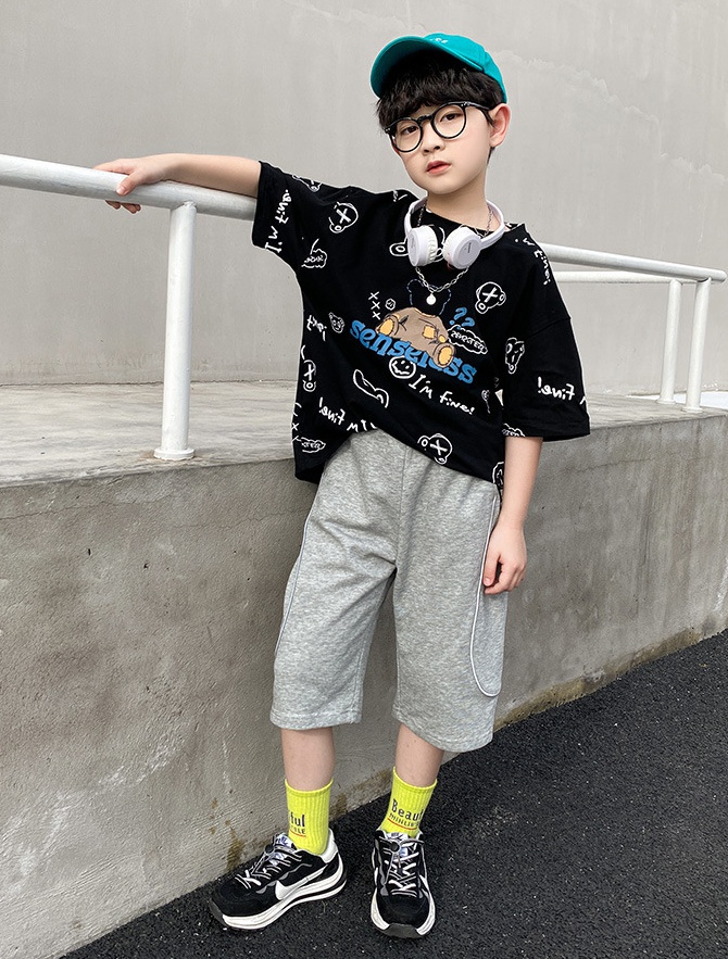 Korean style handsome summer big child kids 2pcs set