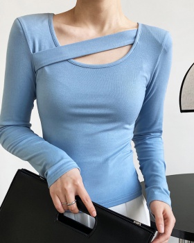 Halter hollow tops long sleeve slim clavicle for women
