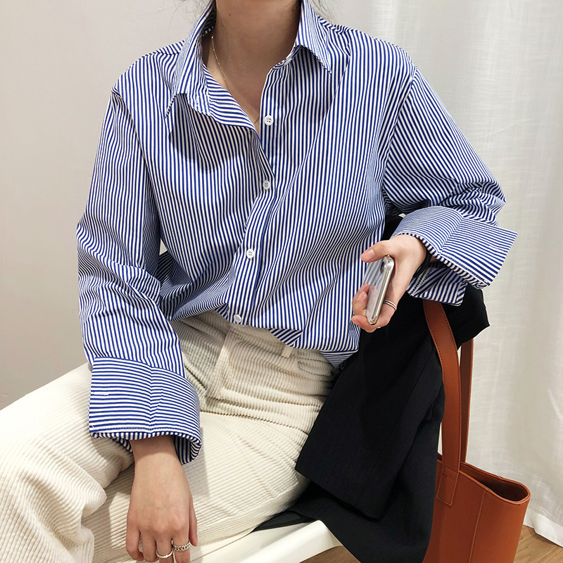 Long sleeve Korean style shirt stripe tops for women