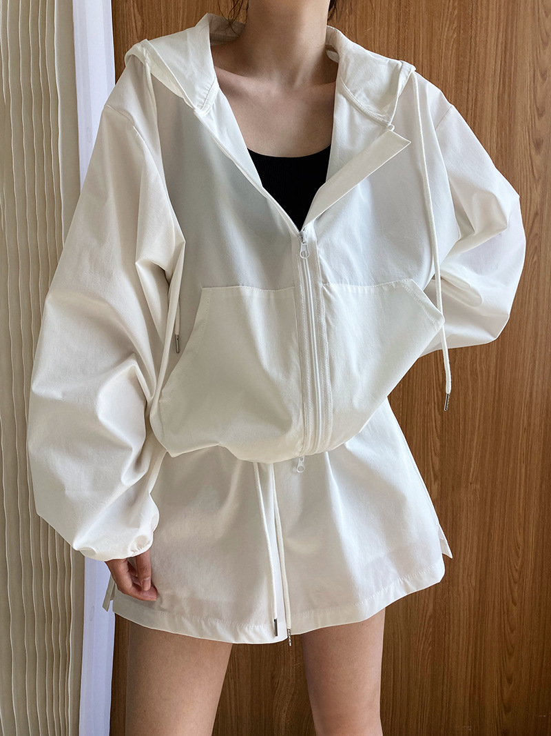 Hooded sports sun shirt fashion shorts 2pcs set for women