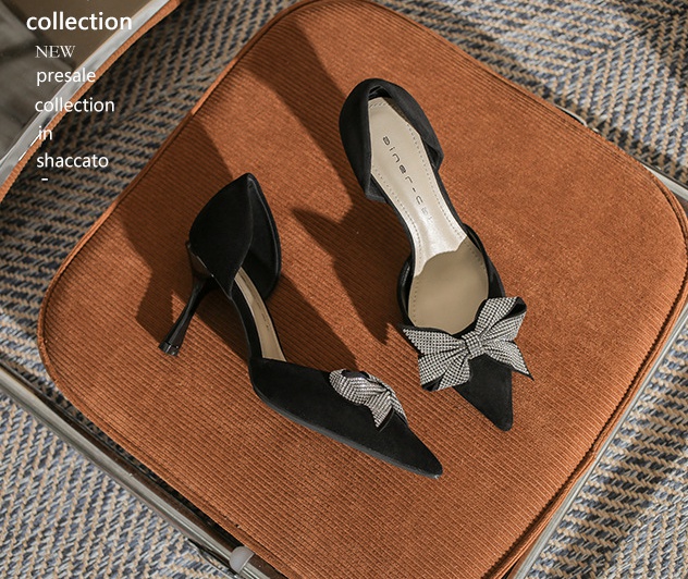 Pointed bow high-heeled shoes broadcloth fine-root shoes