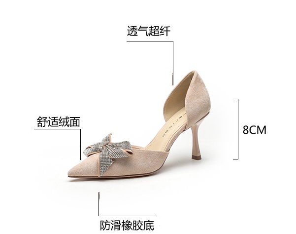 Pointed bow high-heeled shoes broadcloth fine-root shoes